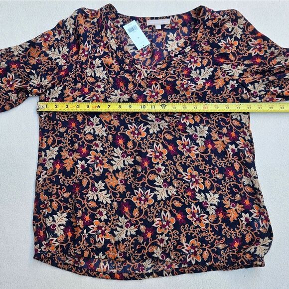 Banana Republic Navy Blue and Orange Floral Blouse - Picture 3 of 11